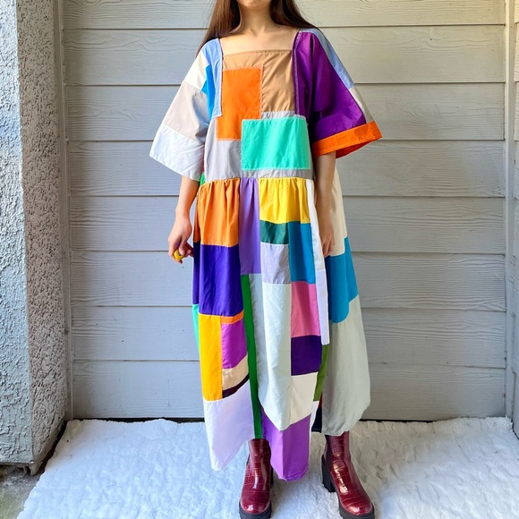 Handmade Quilted Patchwork Colorblock Dress SKU 10184 - Picture 7 of 16